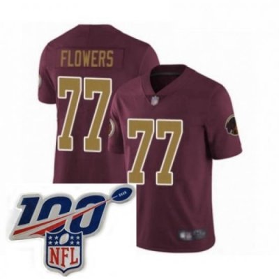 Mens Washington Redskins 77 Ereck Flowers Burgundy Red Gold Number Alternate 80TH Anniversary Vapor Untouchable Limited Stitched 100th anniversary Neck Pat