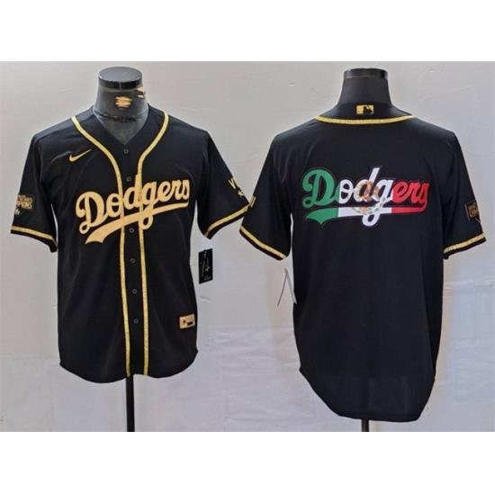 Men Los Angeles Dodgers Team Big Logo Black Gold World Series Champions Cool Base With Patch Stitched Baseball Jersey