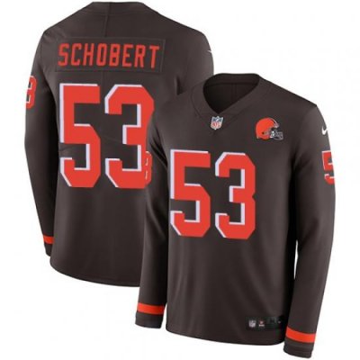 Nike Browns #53 Joe Schobert Brown Team Color Men Stitched NFL Limited Therma Long Sleeve Jersey