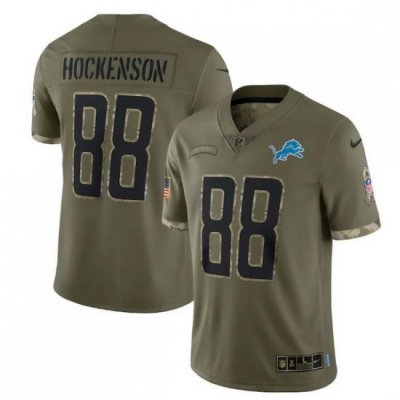 Men Detroit Lions 88 T  J  Hockenson Olive 2022 Salute To Service Limited Stitched Jersey