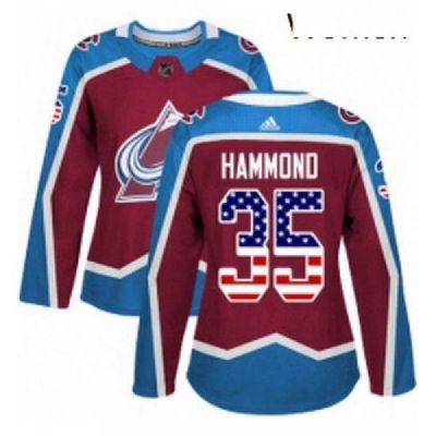 Womens Adidas Colorado Avalanche 35 Andrew Hammond Authentic Burgundy Red USA Flag Fashion NHL Jersey