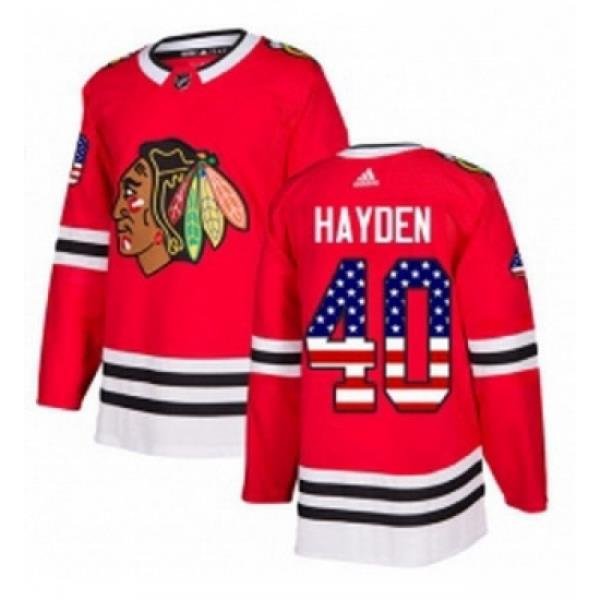 Youth Adidas Chicago Blackhawks 40 John Hayden Authentic Red USA Flag Fashion NHL Jersey