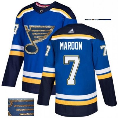 Mens Adidas St Louis Blues 7 Patrick Maroon Authentic Royal Blue Fashion Gold NHL Jersey