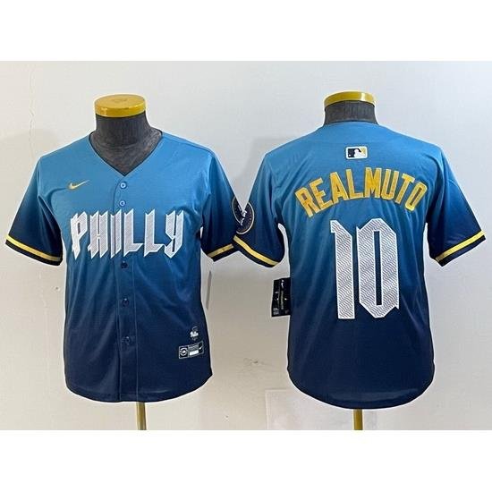 Youth Philadelphia Phillies 10 J T  Realmuto Blue 2024 City Connect Limited Stitched Baseball Jersey 2