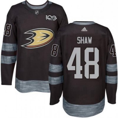 Mens Adidas Anaheim Ducks 48 Logan Shaw Authentic Black 1917 2017 100th Anniversary NHL Jersey