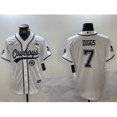 Men Dallas Cowboys 7 Trevon Diggs White With Patch Cool Base Stitched Baseball Jersey 5