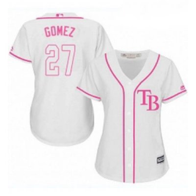 Womens Majestic Tampa Bay Rays 27 Carlos Gomez Replica White Fashion Cool Base MLB Jersey