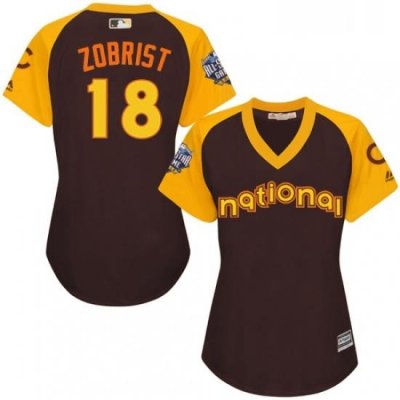 Womens Majestic Chicago Cubs 18 Ben Zobrist Authentic Brown 2016 All Star National League BP Cool Base MLB Jersey