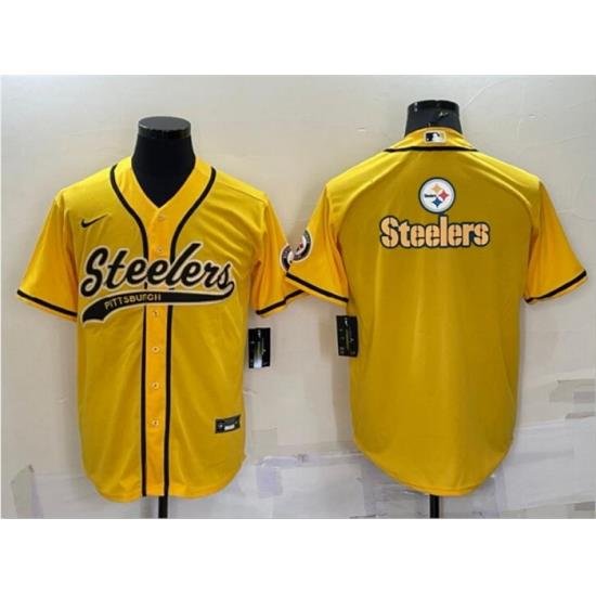 Men Pittsburgh Steelers Yellow Team Big Logo With Patch Cool Base Stitched Baseball Jersey