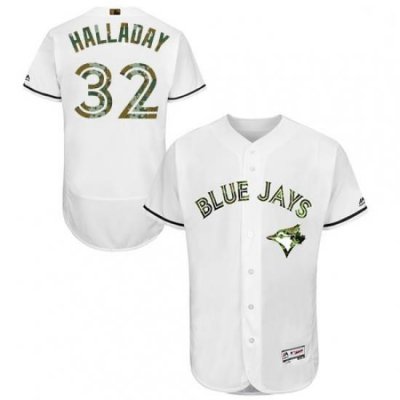 Mens Majestic Toronto Blue Jays 32 Roy Halladay Authentic White 2016 Memorial Day Fashion Flex Base Jersey