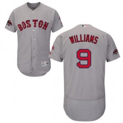 Mens Majestic Boston Red Sox 9 Ted Williams Grey Road Flex Base Authentic Collection 2018 World Series Jersey