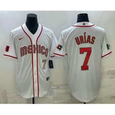 Men Mexico Baseball #7 Julio Urias Number 2023 White World Baseball Classic Stitched Jersey3