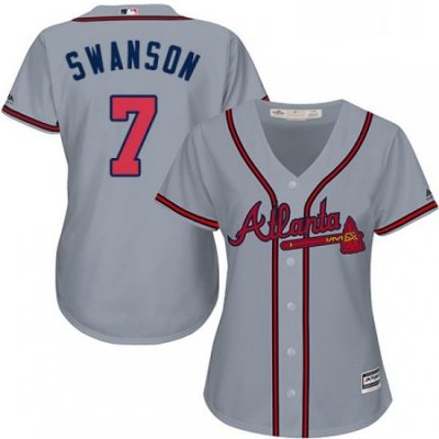 Womens Majestic Atlanta Braves 7 Dansby Swanson Authentic Grey Road Cool Base MLB Jersey