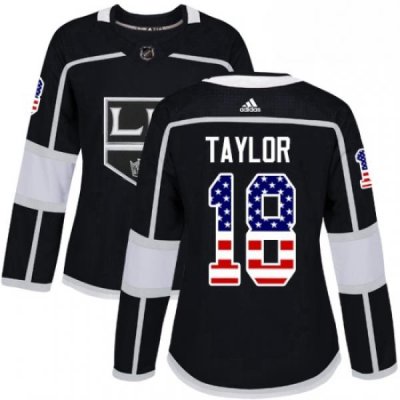 Womens Adidas Los Angeles Kings 18 Dave Taylor Authentic Black USA Flag Fashion NHL Jersey