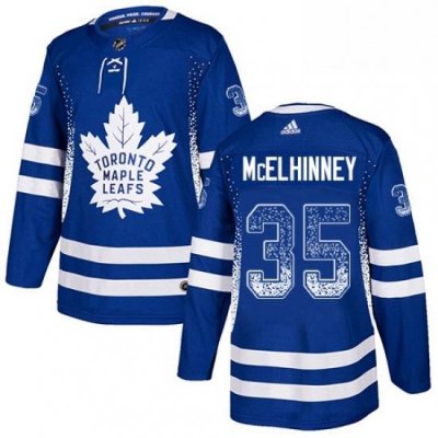 Mens Adidas Toronto Maple Leafs 35 Curtis McElhinney Authentic Blue Drift Fashion NHL Jersey