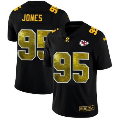 Kansas City Chiefs 95 Chris Jones Men Black Nike Golden Sequin Vapor Limited NFL Jersey