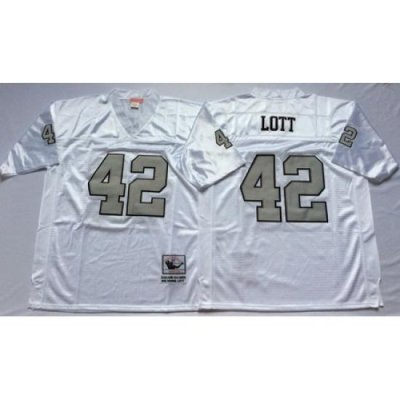 Raiders 42 Ronnie Lott White Silver Number Throwback Jersey