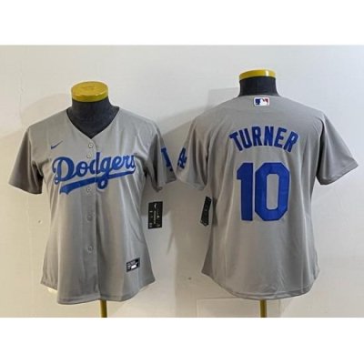 Women Los Angeles Dodgers 10 Justin Turner Grey Stitched Jersey