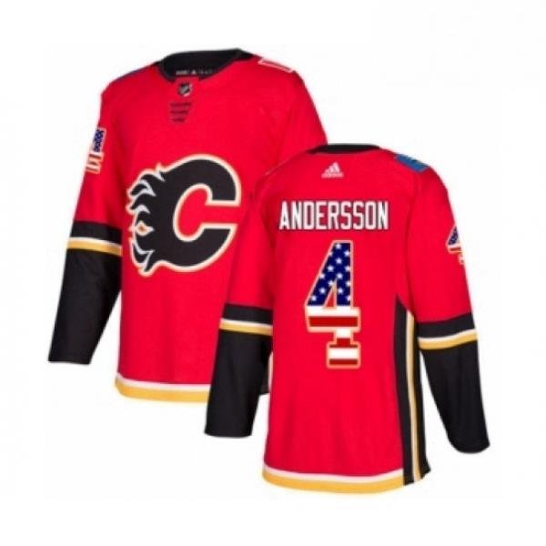 Mens Adidas Calgary Flames 4 Rasmus Andersson Authentic Red USA Flag Fashion NHL Jersey