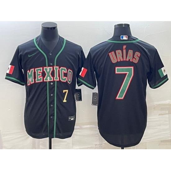 Men's Mexico Baseball #7 Julio Urias 2023 Black World Baseball Classic Stitched Jerseys 3