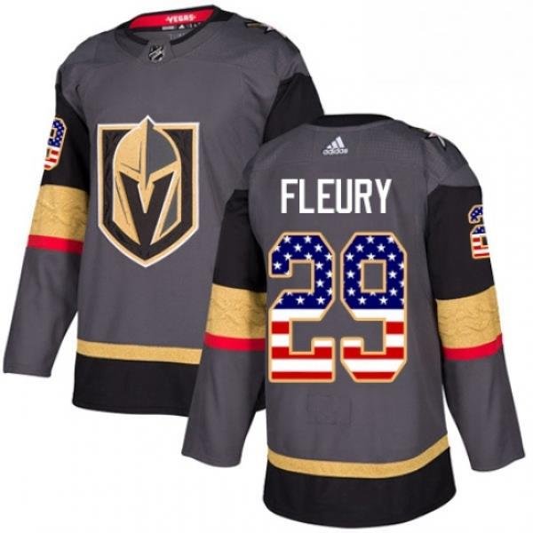 Youth Adidas Vegas Golden Knights 29 Marc Andre Fleury Authentic Gray USA Flag Fashion NHL Jersey