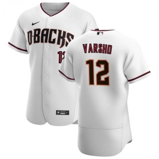 Men Arizona Diamondbacks 12 Daulton Varsho Men Nike White Crimson Flex Base Home Team MLB Jersey