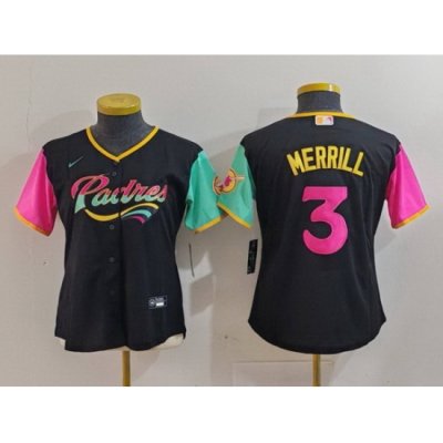 Women San Diego Padres 3 Jackson Merrill Black City Connect Stitched Baseball Jersey