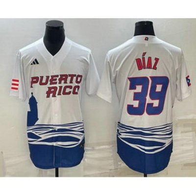 Men's Puerto Rico Baseball #39 EdWin Diaz 2023 White World Baseball Classic Stitched Jersey