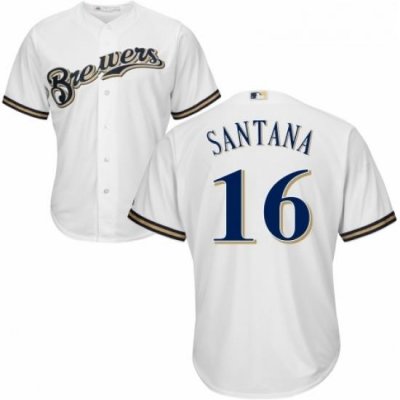 Youth Majestic Milwaukee Brewers 16 Domingo Santana Authentic Navy Blue Alternate Cool Base MLB Jersey