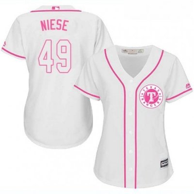 Womens Majestic Texas Rangers 49 Jon Niese Replica White Fashion Cool Base MLB Jersey