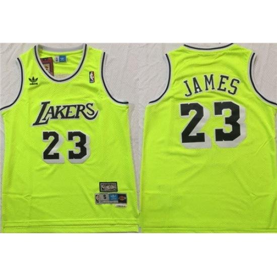 Lakers 23 Lebron James Fluorescent Green Hardwood Classics Mesh Swingman Jersey