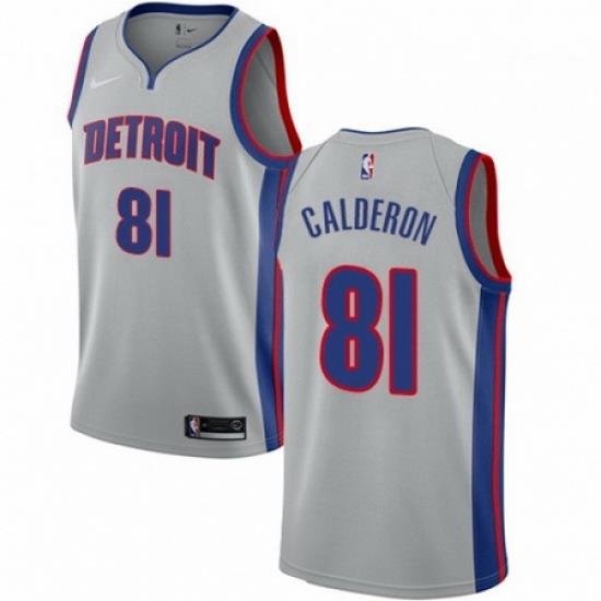 Mens Nike Detroit Pistons 81 Jose Calderon Authentic Silver NBA Jersey Statement Edition