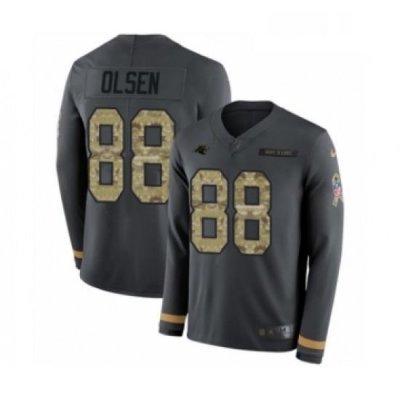 Mens Nike Carolina Panthers 88 Greg Olsen Limited Black Salute to Service Therma Long Sleeve NFL Jersey