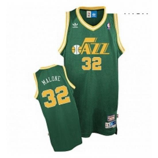 Mens Adidas Utah Jazz 32 Karl Malone Swingman Green Throwback NBA Jersey