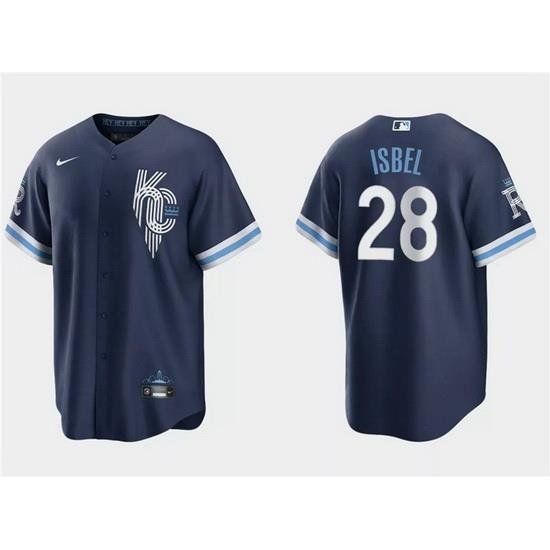 Men Kansas City Royals 28 Kyle Isbel Navy City Connect Cool Base Stitched Baseball Jersey