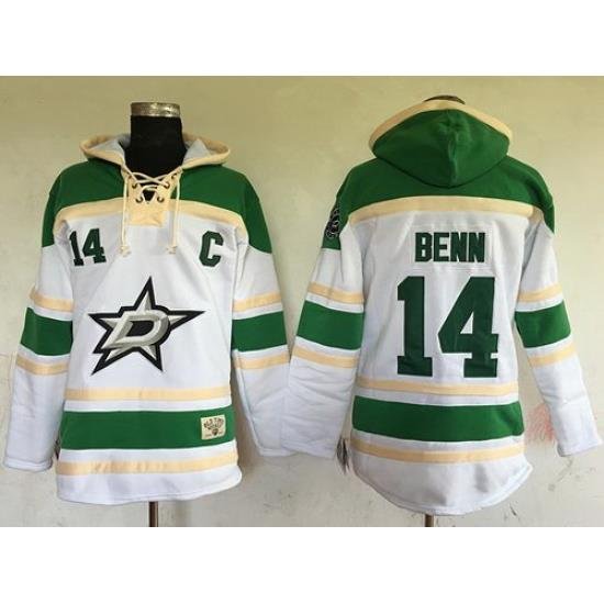 Men Dallas Stars 14 Jamie Benn White Sawyer Hooded Sweatshirt Stitched NHL Jersey