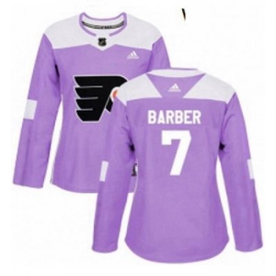 Womens Adidas Philadelphia Flyers 7 Bill Barber Authentic Purple Fights Cancer Practice NHL Jersey