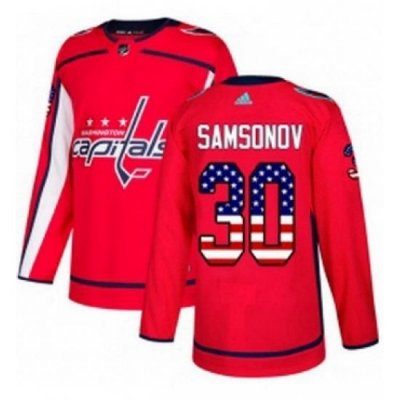 Mens Adidas Washington Capitals 30 Ilya Samsonov Authentic Red USA Flag Fashion NHL Jersey