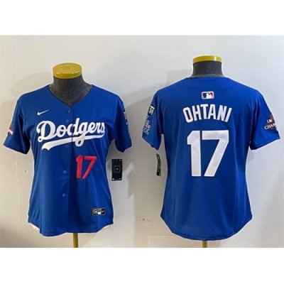 Women Los Angeles Dodgers 17 Shohei Ohtani Royal 2024 World Series Champions With Fernando Memorial Patch Alternate Limited Stitched Baseball Jersey 28Run