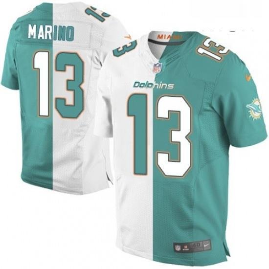 Mens Nike Miami Dolphins 13 Dan Marino Elite Aqua GreenWhite Split Fashion NFL Jersey