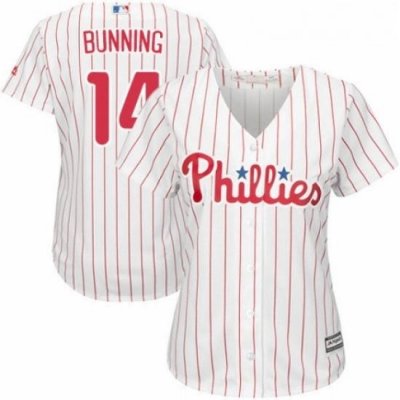 Womens Majestic Philadelphia Phillies 14 Jim Bunning Replica WhiteRed Strip Home Cool Base MLB Jersey