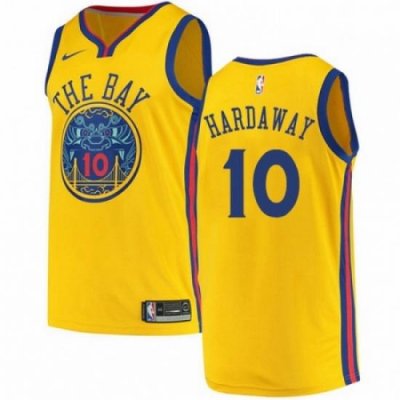 Mens Nike Golden State Warriors 10 Tim Hardaway Authentic Gold NBA Jersey City Edition