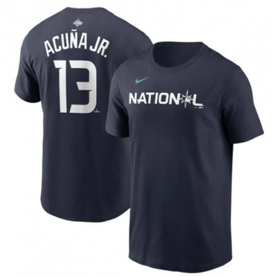 Men Atlanta Braves 13 Ronald Acu F1a Jr  Navy 2023 All Star Name Number T Shirt