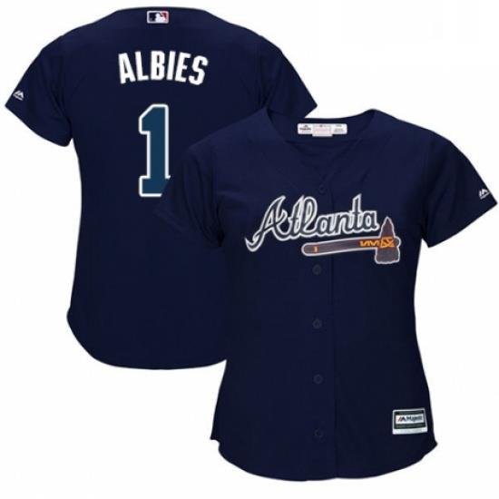 Womens Majestic Atlanta Braves 1 Ozzie Albies Authentic Blue Alternate Road Cool Base MLB Jersey