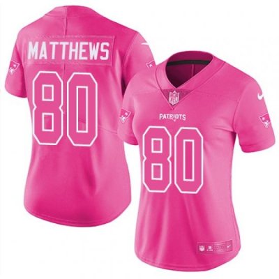 Nike Patriots #80 Jordan Matthews Pink Womens Stitched NFL Limited Rush Fashion Jersey