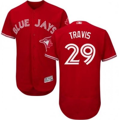 Mens Majestic Toronto Blue Jays 29 Devon Travis Scarlet Flexbase Authentic Collection Alternate MLB Jersey