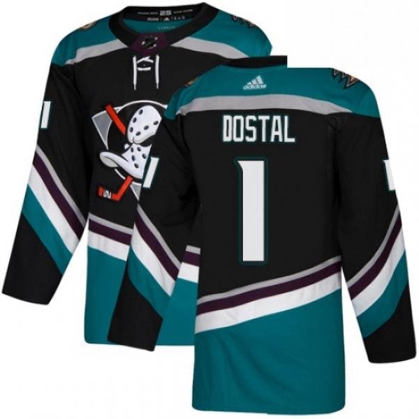 Mens Adidas Anaheim Ducks 1 Lukas Dostal Authentic Black Teal Third NHL Jersey