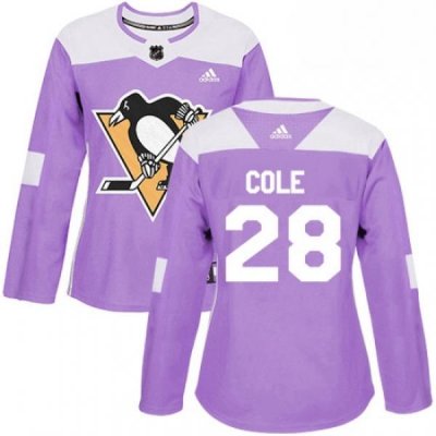 Womens Adidas Pittsburgh Penguins 28 Ian Cole Authentic Purple Fights Cancer Practice NHL Jersey