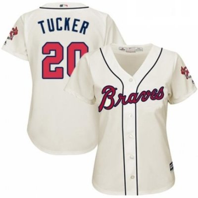 Womens Majestic Atlanta Braves 20 Preston Tucker Authentic Cream Alternate 2 Cool Base MLB Jersey