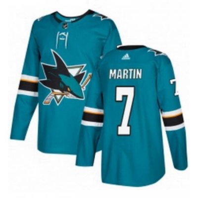 Mens Adidas San Jose Sharks 7 Paul Martin Authentic Teal Green Home NHL Jersey